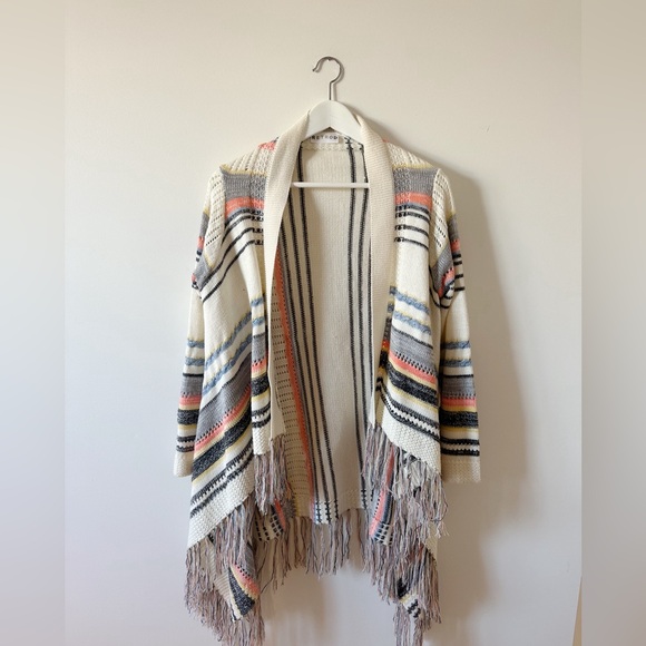 Full tilt southwest striped open sweater knit tribal boho fringe size M - Picture 4 of 7